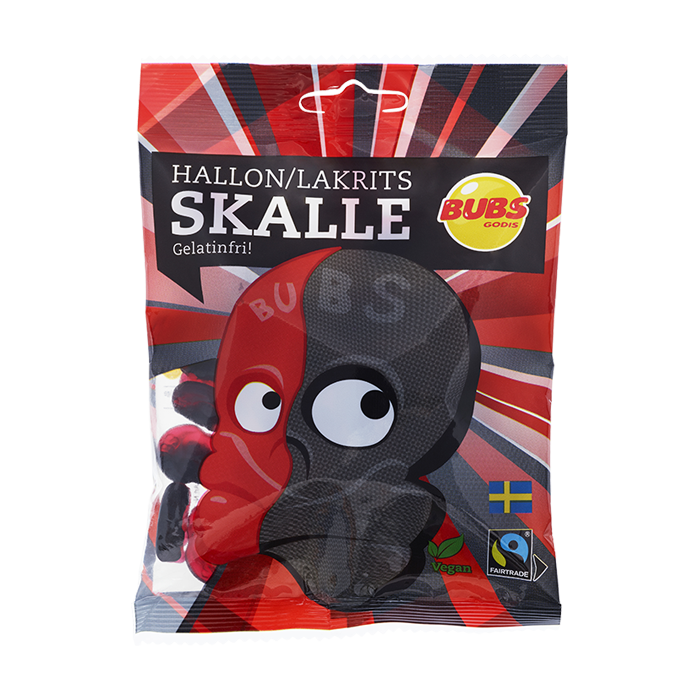 The Original Bubs godis Sweet Raspberries and Salty Liquorice Skull