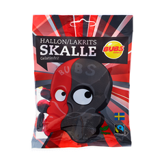 The Original Bubs godis Sweet Raspberries and Salty Liquorice Skull